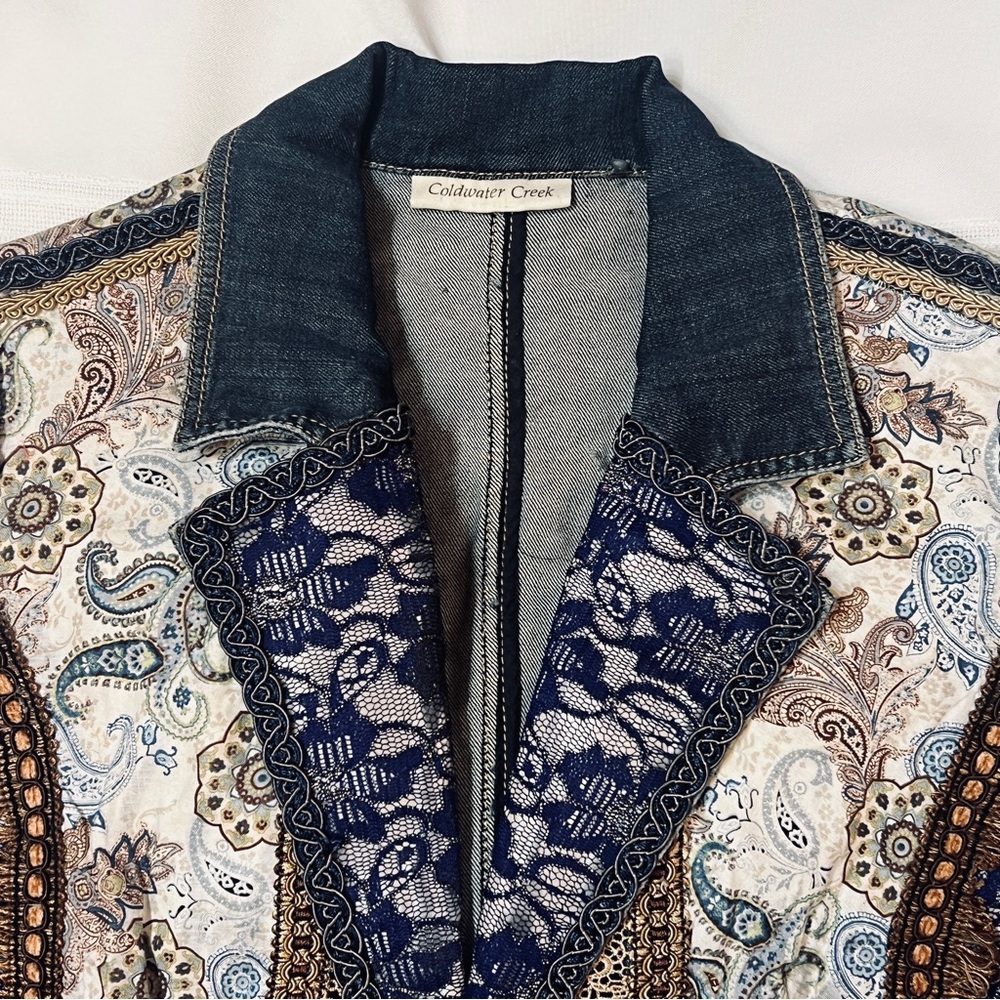 Upcycled Denim Jean Vest OOAK Coldwater Creek Denim BOHO Chic EUC Sz‎ L/XL - Picture 3 of 11